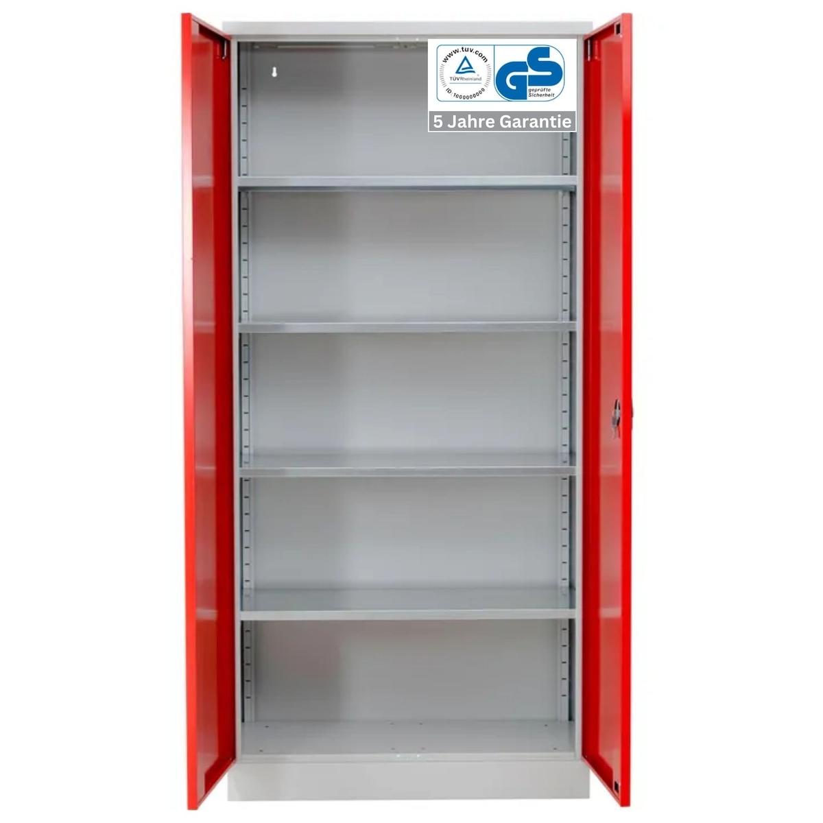 PROREGAL Stahlschrank BEE mit 10 lackierten Fachböden | HxBxT 195x92x50cm | Grau-Rot | Werkstattschrank Werkzeugschrank Aktenschrank Universalschrank Image