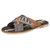 Pantolette MUSTANG SHOES, Herren, Gr. 47, braun (dunkelgrau, braun), Lederimitat, Textil, kontrastfarbene Details, sportlich, Schuhe, Sommerschuh, Schlappen, Poolslides, mit auffälligem Logoschriftzug