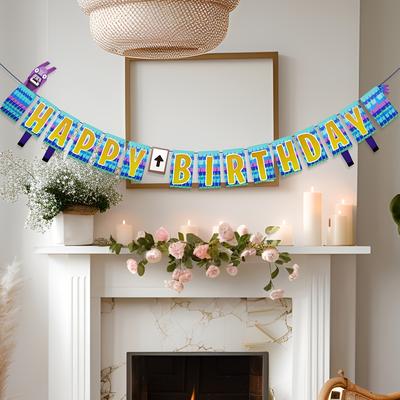 "TEMU Colorful Video Game Birthday Party Banner - "happy Birthday" & "" Design, Paper, No Power Needed, Car-themed Celebrations & Gaming Nights" Image