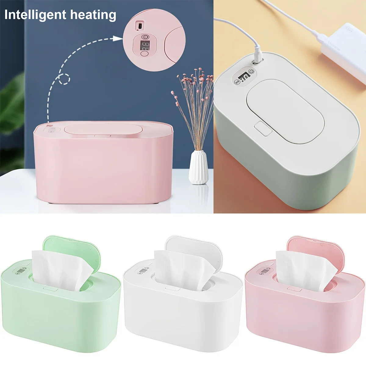 Baby-Feuchttücherwärmer mit Digitalanzeige, großes Fassungsvermögen, Wärmerspender für Baby-Feuchttücher, USB-betrieben, Heizung mit einstellbarer Temperatur Image