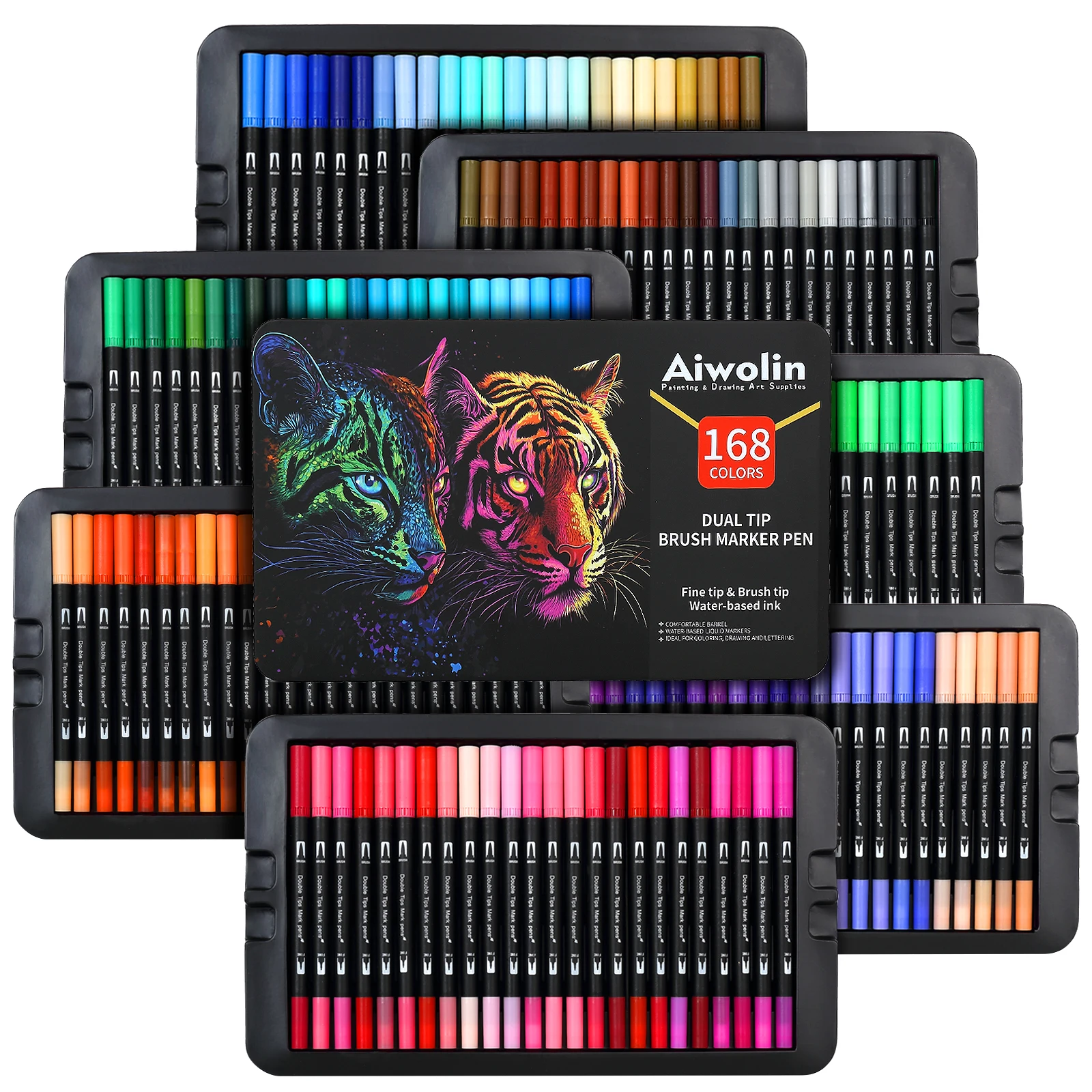 Dual-Pinsel-Markierungsstifte, 168-Farben-Kunstmarker-Set mit feiner Spitze und Pinselspitze für Malbücher für Kinder und Erwachsene, Bullet Journaling Image