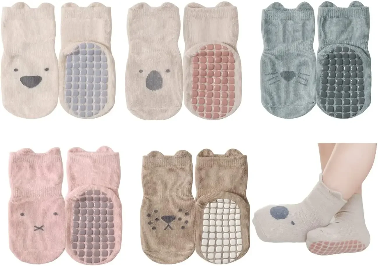 5 Paar rutschfeste Baby-Kleinkind-Socken, süße Babysocken mit Griffen, Crew-Socken Image