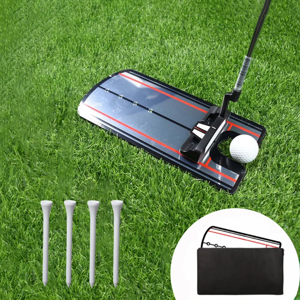 Golf-Putting-Ausrichtungsspiegel, tragbare Trainingshilfe mit 4 x 83 mm großen Holz-Tees, Übungswerkzeug für drinnen und draußen, um das Putting-Akku zu verbessern Image