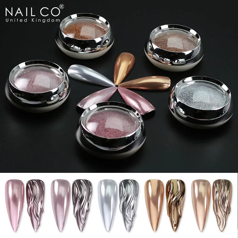 NAILCO Holographics Nägel Pulver Glänzende Rose Gold Metall Spiegel Pulver Neue DIY Maniküre Für Nail art Chrom Pigment Zubehör Image