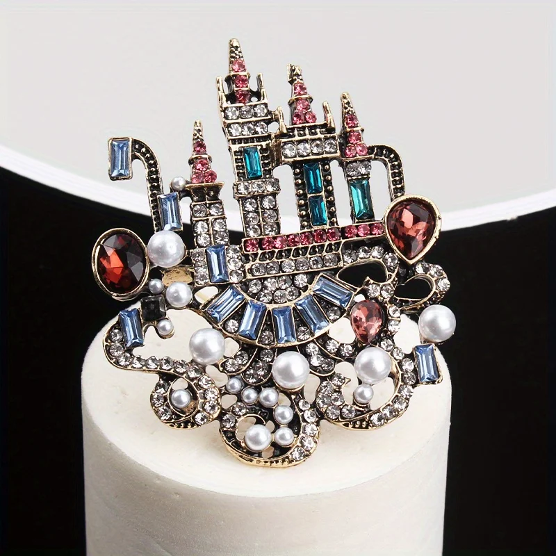 Modische Temperament Persönlichkeit Vintage Schloss Diamant Brosche Image