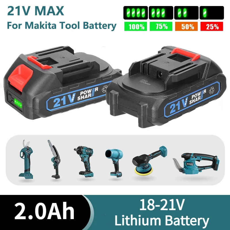 21 V 2,0 Ah wiederaufladbarer Lithium-Ionen-Akku mit Anzeige für Makita Elektroschrauber, Säge, Bohrmaschine, Elektrowerkzeug-Ersatzakku Image