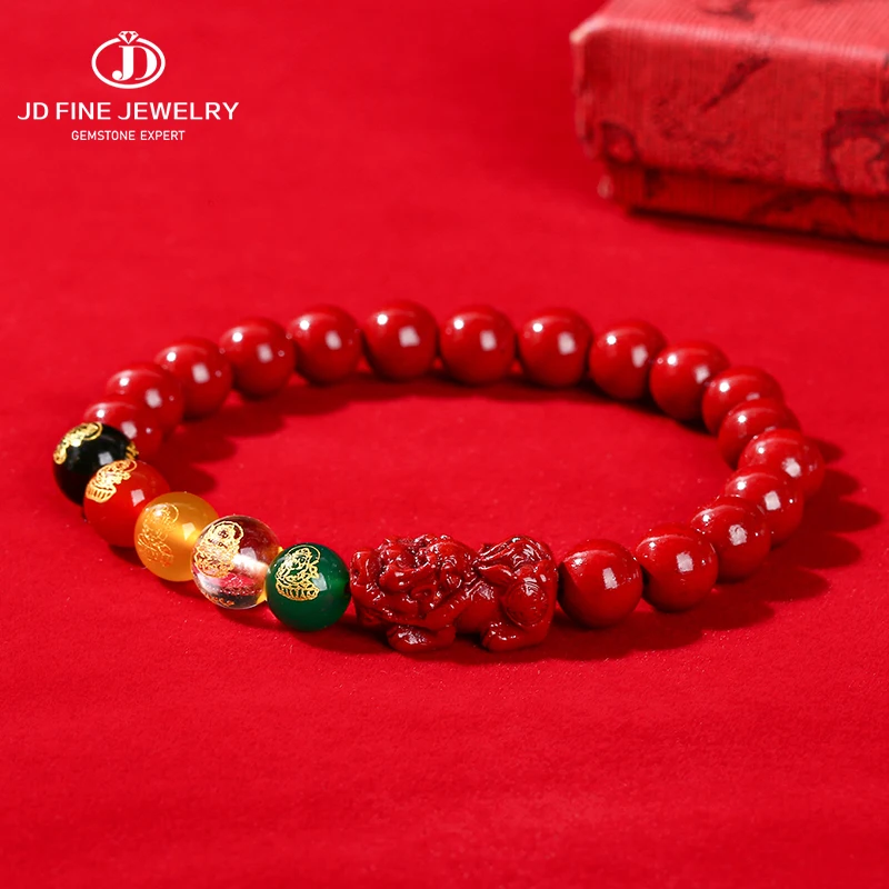 Jd natürliche reine lila Zinnober Pixiu fünf Götter des Reichtums Glück Armband Frauen Amulett Charme Hands chnur geschnitzten Vintage Schmuck Image