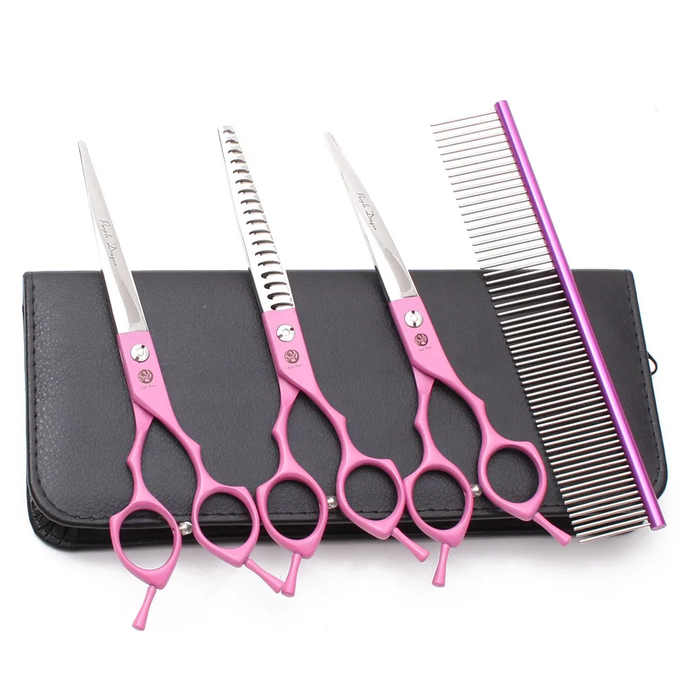 Hundepflegeschere Purple Dragon Japan 440C Rote Haustierschere Effilierschere Chunker Blender Schere Gebogene Schere Z3009 Image