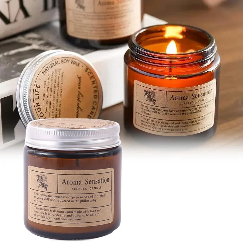 1 Stück braune Glasbecher-Aromatherapie-Kerze, rauchfreie Duftkerze, geeignet für Heimdekoration, Geburtstag, Valentinstag, Geschenk Image