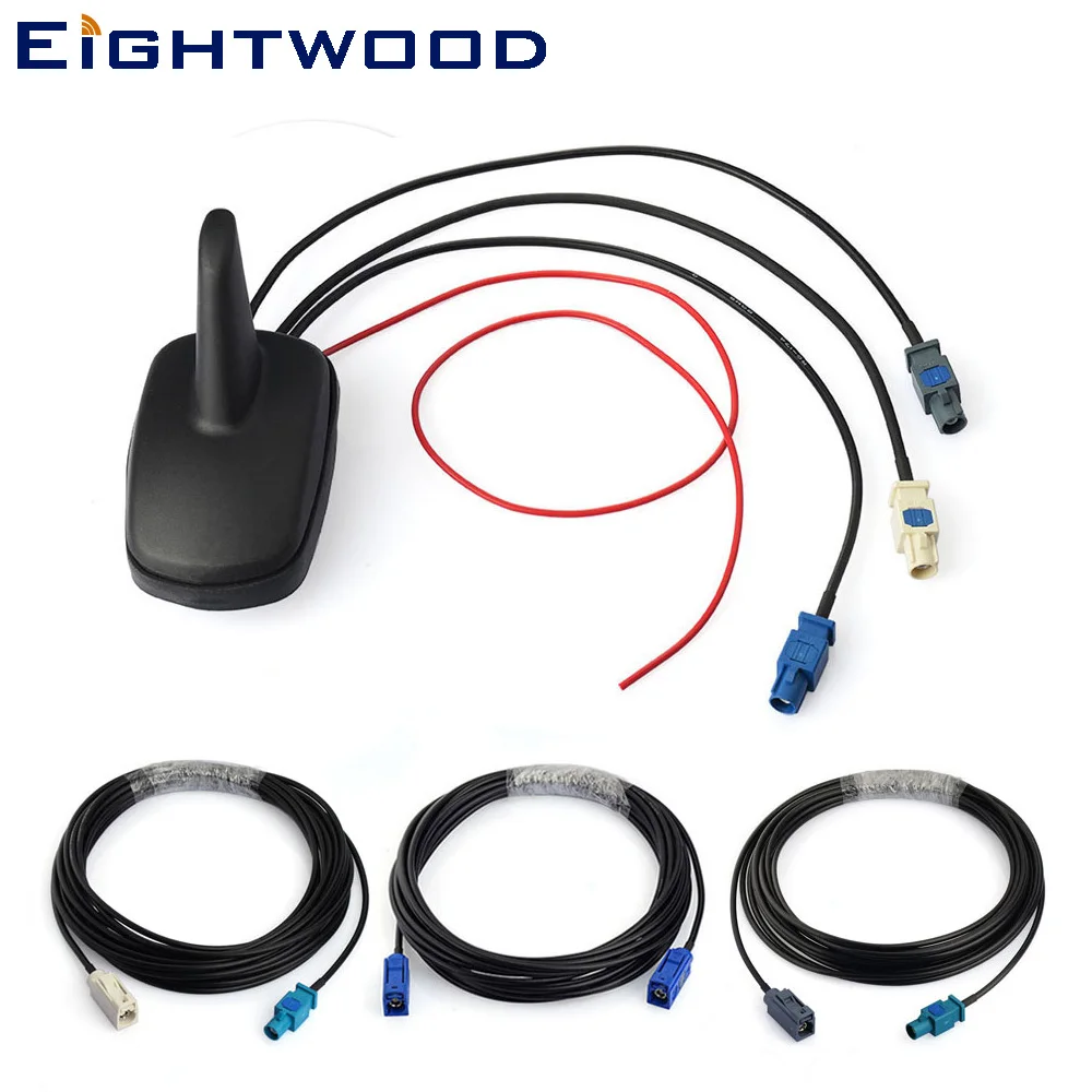 Eightwood Car GPS DAB+/FM Radio Amplified Aerial Roof Mount Fakra Shark Fin Antenna And Replacement Cable for Alpine Ezi-DAB