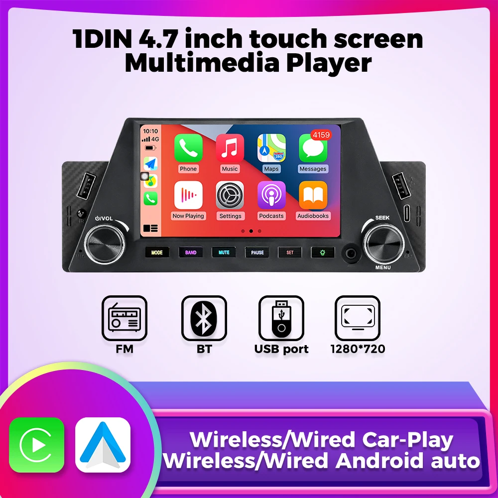1 din mp5 universal Autoradio Touchscreen Multimedia-Player für Carplay Android Auto FM Stereo-Empfänger Navigation USB-Hea dunit Image