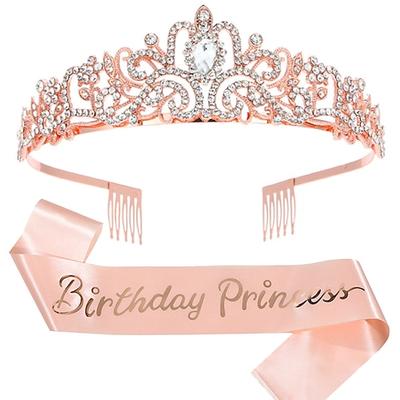 2-teiliges Accessoire-Set zum Prinzessinnen-Geburtstag – Strass-Stirnband und Schärpe für Damen und Mädchen