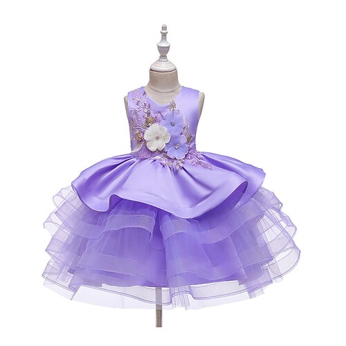 Kinder Mädchen Partykleid Blume Ärmellos Leistung Geburtstag Netz Schön Süß Polyester Knielang Partykleid Schwingkleid A Linie Kleid Sommer Ab 4 Jahren Gelb Rosa Blau Image