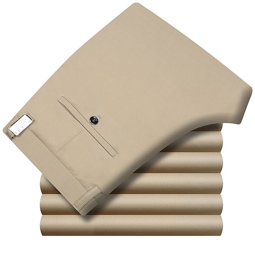 Herren Hose Anzughose Tasche Gerader Schnitt Einfach Geschäft Büro Arbeit Schick Modern Formell Wein Khaki Hohe Taille Mikroelastisch Image
