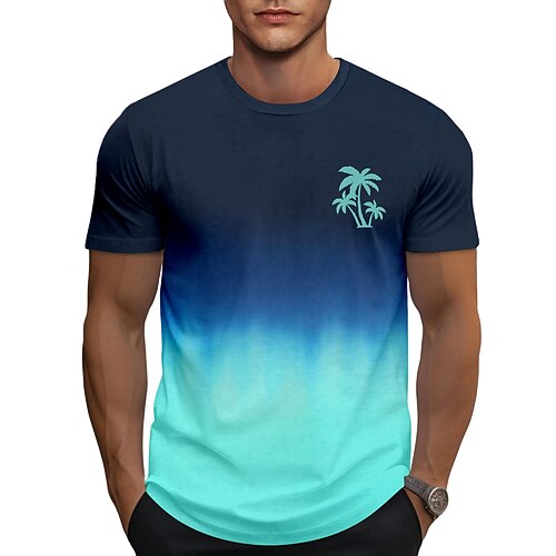Herren T-Shirt Kurzarmshirt Kurzarm Rundhalsausschnitt Frühling Herbst Kokospalme Mode Designer Druck Urlaub Straße Ausgehen Weiß Blau Top T-Shirt für Herren Image