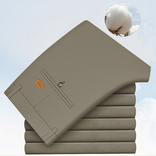 Herren Anzughosen Hose Hosen Faltenhose Tasche Gerade geschnitten Glatt Kein Eisen Knitterfrei Hochzeit B¨¹ro Arbeit Baumwollmischung Schick Modern Ausgefallene Gelb Braun Hoher Taillenbund Image