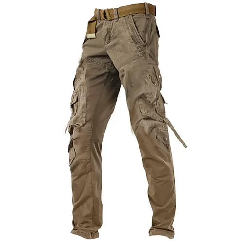 Herren Cargohose Cargohosen Cargohose Arbeitshose Tasche mit Reißverschluss Glatt Komfort Atmungsaktiv Outdoor Täglich Ausgehen 100% Baumwolle Modisch Brautkleider schlicht Armee-Gelb Schwarz Image