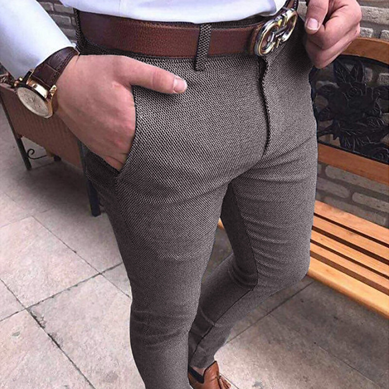 Men's Trousers Chinos Jogger Pants Zipper Pocket Plain Full Length Formal Business Classic Smart Casual Black Light gray