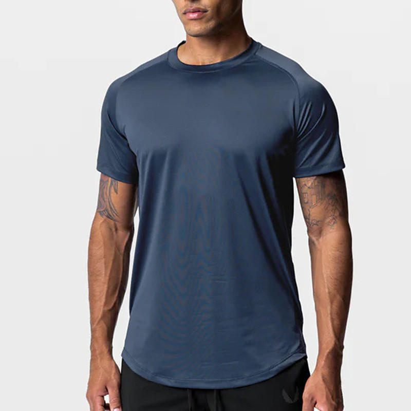 Men's T Shirt Fitness Shirt Basketball Shirt Athletic Shirts Crew Neck Short Sleeve Vacation Sports Outdoor Going out Casual Daily Quick dry Sweat wicking Breathable Soft Plain Dark Blue Activewear