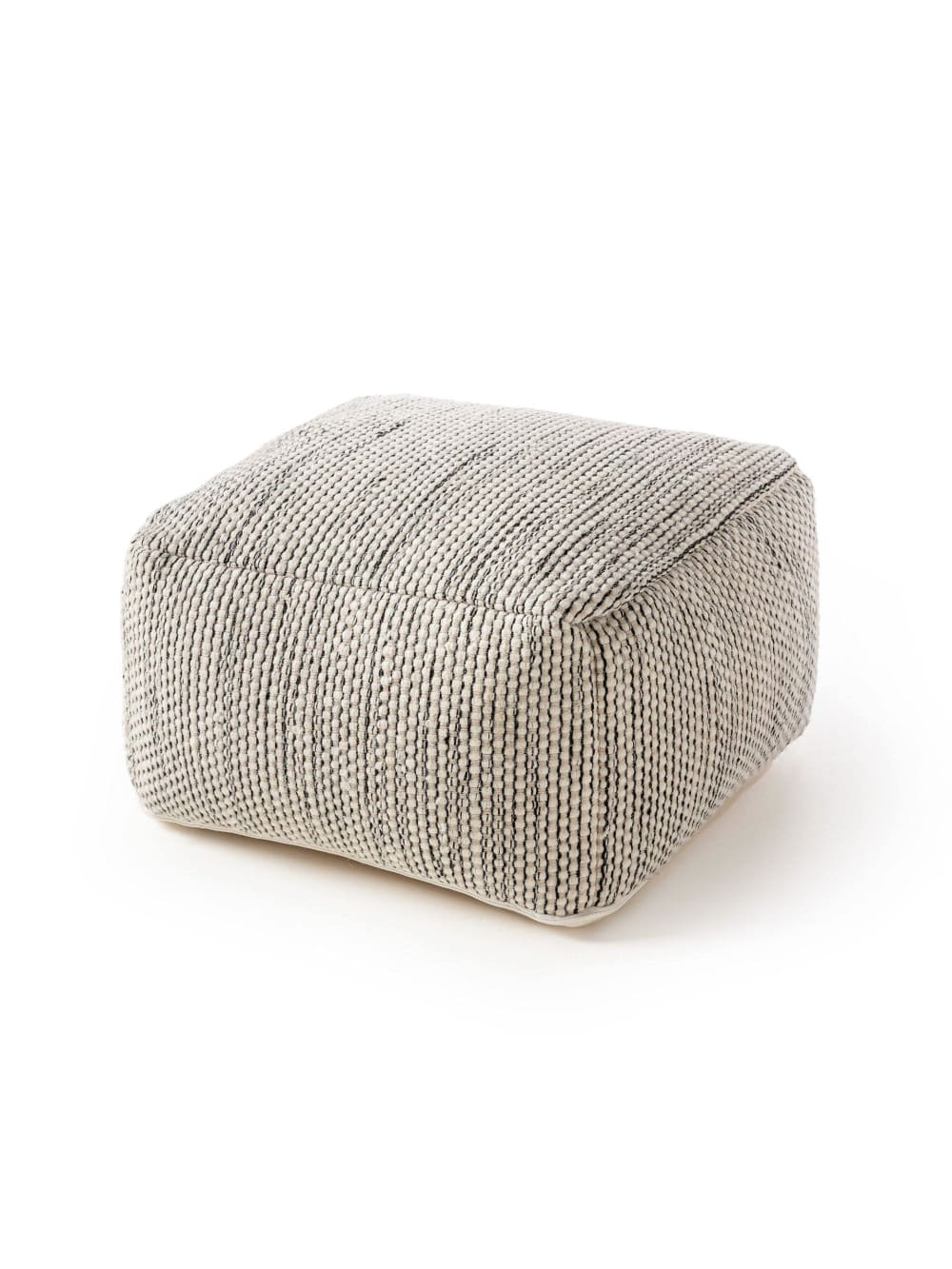 Pouf en laine fait main beige/noir 55x55x30