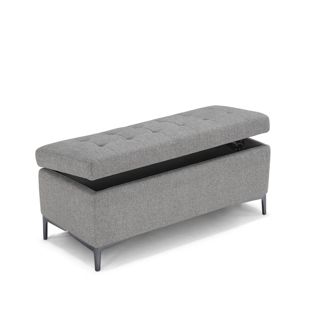 Banquette de rangement matelassée en tissu texturé gris 110x50 cm