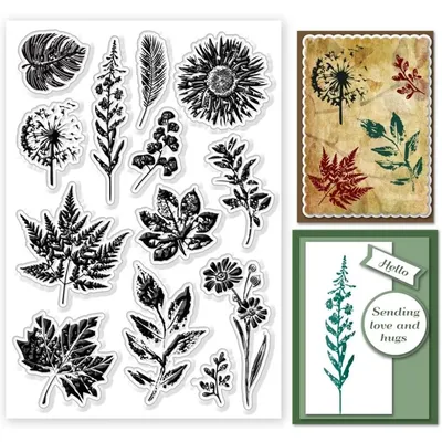 1Sheet Leaves and Flowers Clear Stamps for Cards Making Silicone Clear Stamp Seals Multiple Leaves Transparent Stamps for DIY