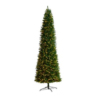Nearly Natural 12Ft Slim Green Mountain Pine Artificial Christmas Tree With Clear Led Lights And Bendable Branches