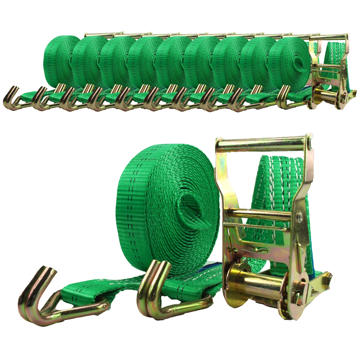 Baumarktplus 10x Profi Ratschen Spanngurt Spanngurte Zurrgurt 2-tlg 6m 2t 2to 2000 kg TÜV/GS GRÜN Image