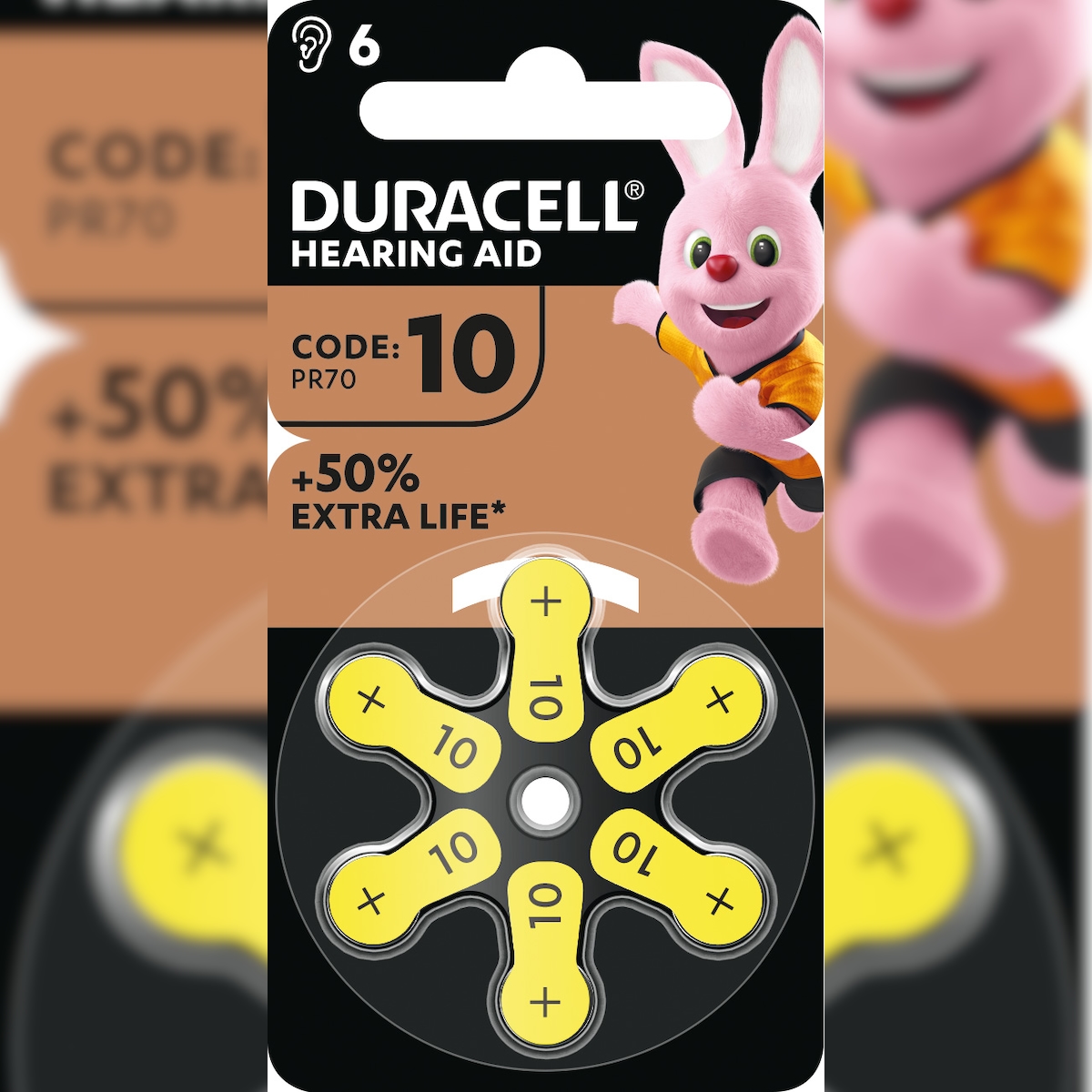 Duracell Batterie Zinc Air, 10, 1.4V Easy Tab, Retail Blister (6-Pack) Hörgerätebatterie Image