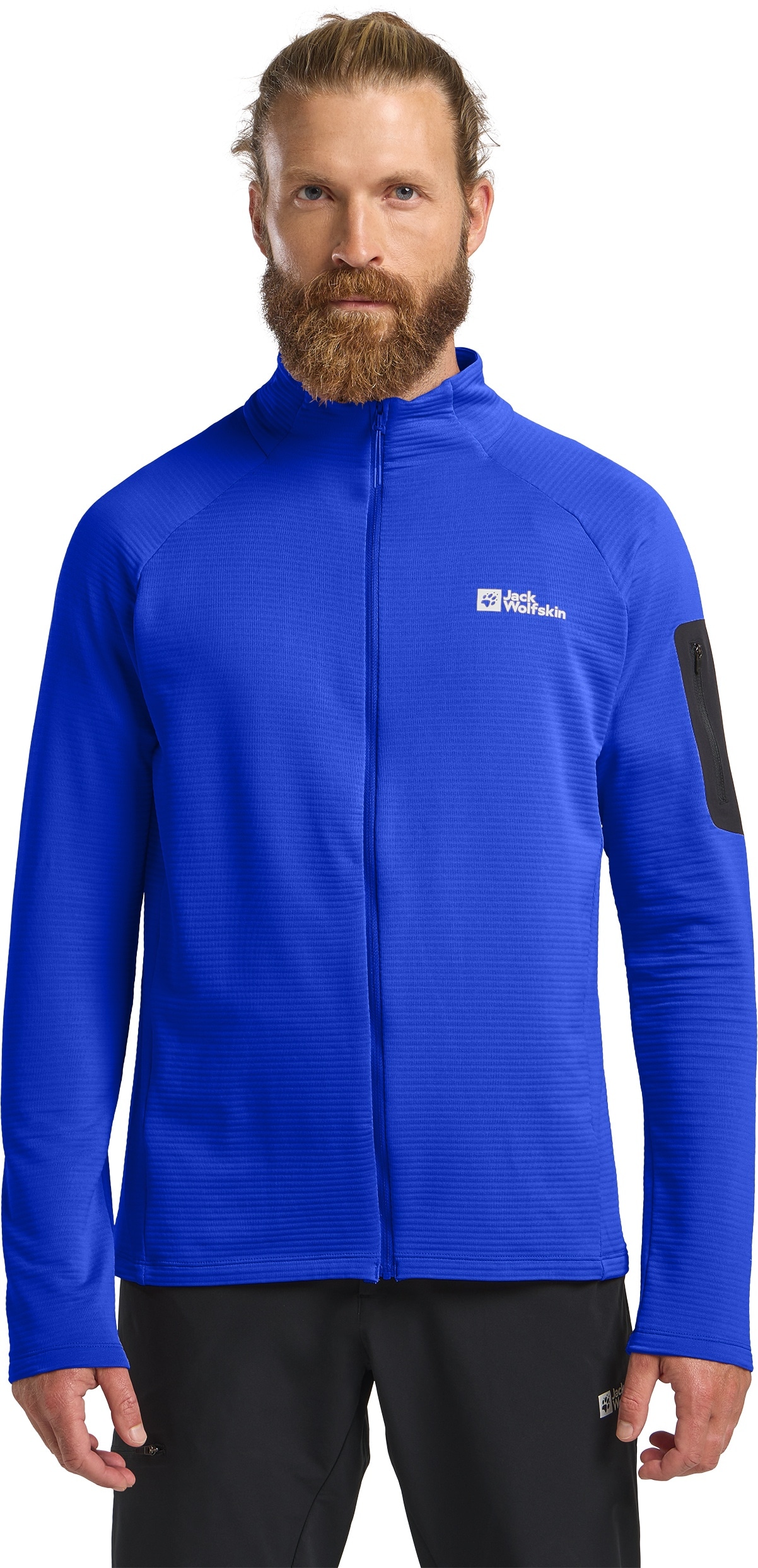 Fleecejacke JACK WOLFSKIN "PRELIGHT FZ M", Herren, Gr. M (50), blau (vibrant, blau), Oberstoff: 92% POLYESTER, 8% ELASTHAN; Kontrastmaterial 1: 100% POLYESTER ; Futter 1:00% POLYESTER, Jacken Fleecejacke