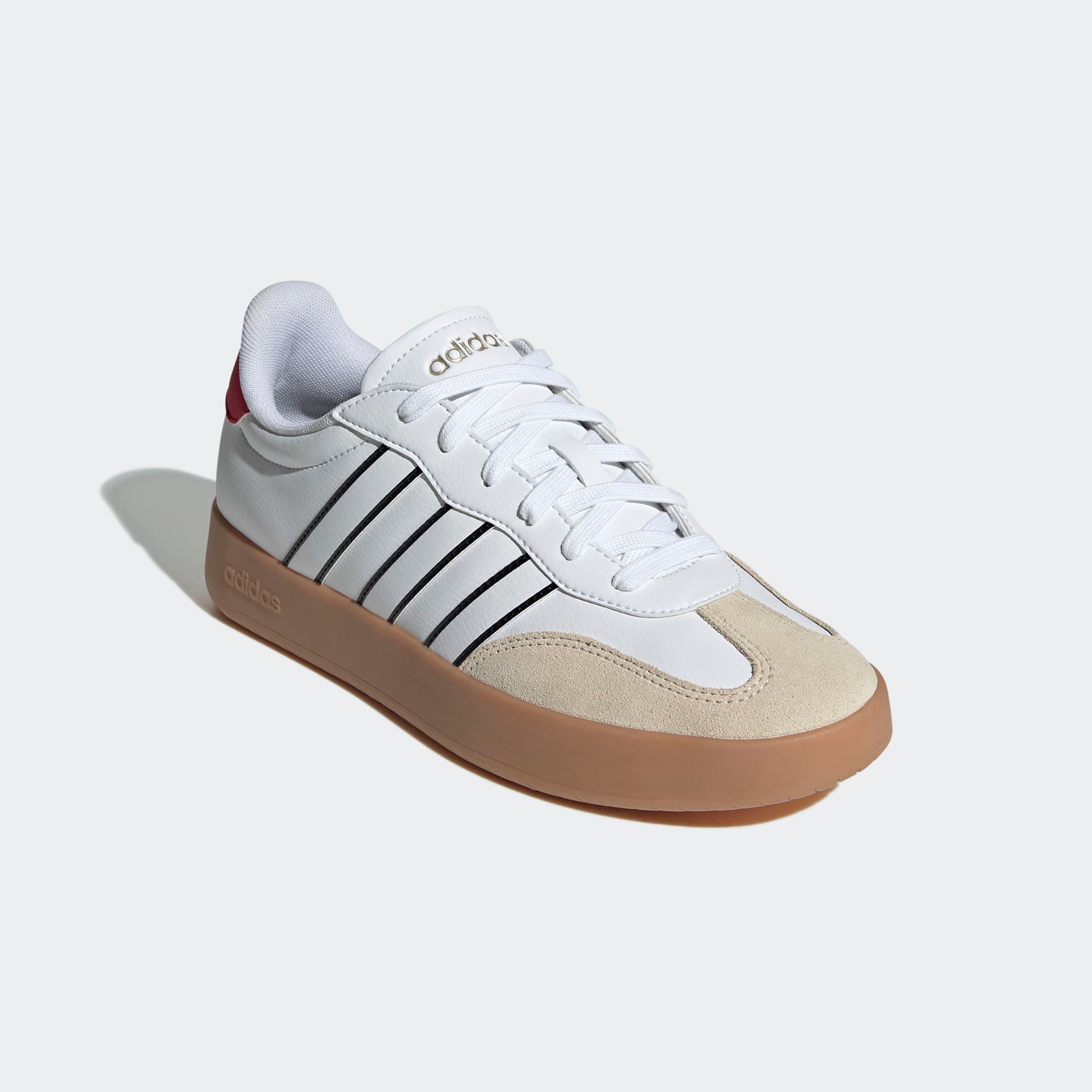Sneaker ADIDAS SPORTSWEAR "BARREDA", Herren, Gr. 43, weiß (cloud weiß, cloud weiß, pure ruby), Leder, Synthetik, Schuhe Sneaker, Design auf den Spuren des adidas Handball Spezial