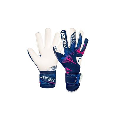 Torwarthandschuhe REUSCH "Attrakt RE:GRIP", Damen, Gr. 9, pink (pink, blau), 56% Elastodien, 34% Polyester, 5% Polyurethan, mehrfarbig, sportlich, Handschuhe, mit Negative Cut