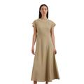 Midikleid MARC O'POLO "aus LENZING™ ECOVERO™", Damen, Gr. 36, Normalgrößen, beige (summer sand), Obermaterial: 83% Viskose, 17% Polyamid; Futter: 100% Nicht verfügbar, unifarben, casual, regular fit wadenlang, Kurzarm, Kleider