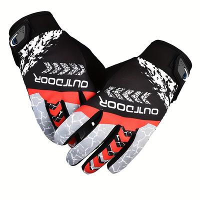 TEMU Sports Gloves With Print, Touchscreen-friendly Full Finger Thin Breathable Sunshade Men's Cycling Grip Fitness Fishing Gloves Image