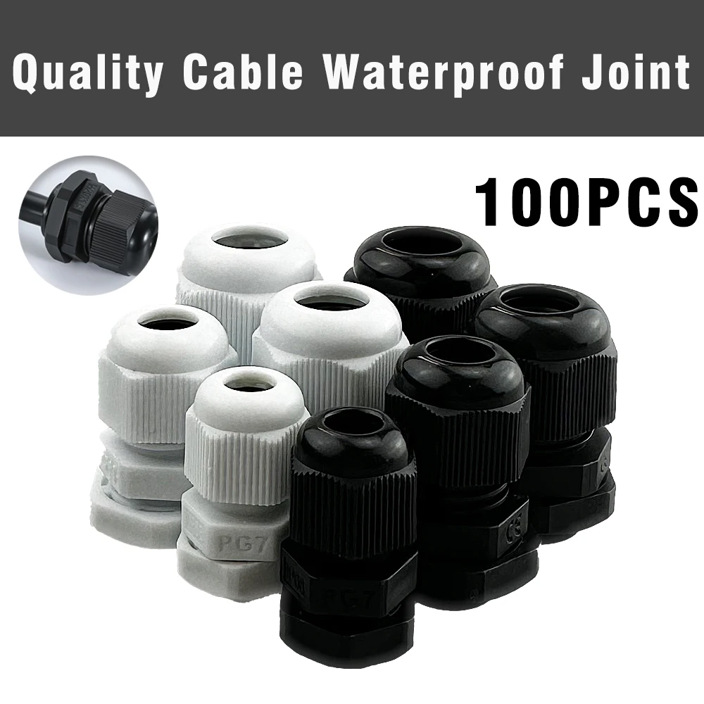 100PCS PG7 PG9 PG11 PG13,5 Wasserdichte Kabelverschraubung Nylon Weiß Schwarz Verschraubung Nylonverbindungen mit Dichtung Image