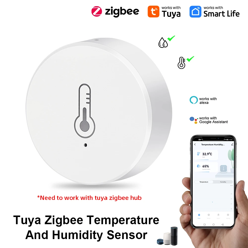 Tuya Zigbee Temperatur Und Feuchtigkeit Sensor Sprachsteuerung Intelligente Hause Hygrometer Echtzeit Überwachung Stimme Alexa Image