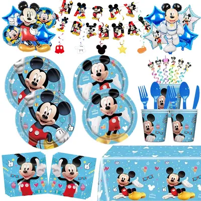 Mickey Mouse Birthday Decorations Disposable Tableware Cup Mickey Theme Balloon Set Tableware