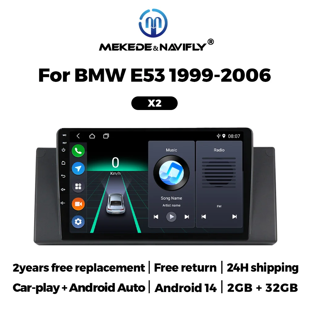 Navifly 2 Din Android Auto Radio Multimedia Video Player Für BMW 5 E39 1995-2003 E53 X5 M5 GPS Drahtlose Carplay Auto Stereo Wifi Image