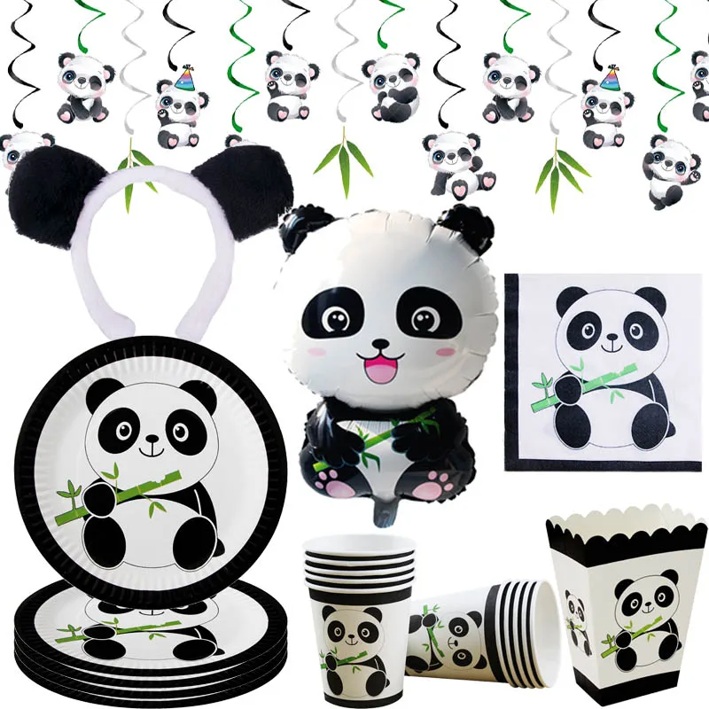 Panda Thema Party Dekoration niedlichen Panda Einweg geschirr Banner Süßigkeiten Taschen Panda Geburtstags feier liefert Baby party Image