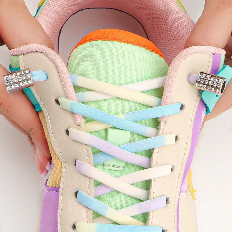 Diamant Metalls chnalle elastische runde bedruckte Schnürsenkel keine Krawatte Schnürsenkel ohne Krawatten Schnürsenkel für Turnschuhe Frau Mann Schnürsenkel Image