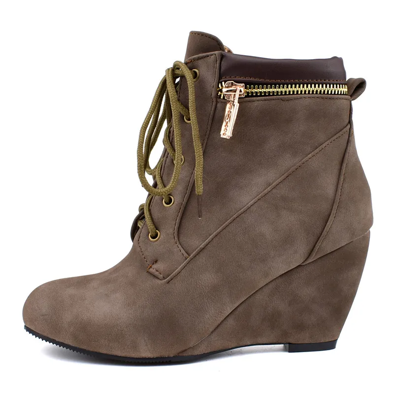 Winter Frauen schnee Stiefel Runde Kappe Lace Up Casual Keil Stiefeletten Für Frauen Schuhe High Heels Frauen Motorrad Boot Große Größe