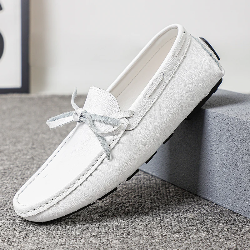 Frühling Luxus Marke Faulenzer Weiche Sohle Weiß Casual Schuhe Designer Weiche Leder Vielseitige Mode Business Fahren Leder Schuhe