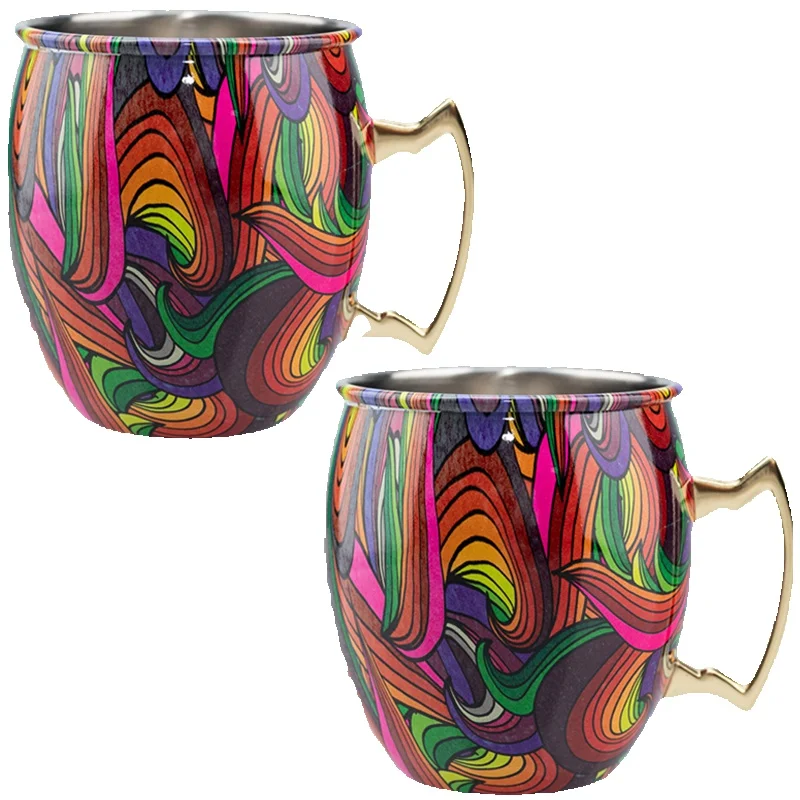 2Pcs Edelstahl Moskau Mule Becher 550ML Kupfer Überzogene Gehämmerte Bier Tasse Cocktail Wein Glas Bar Drink Set Image