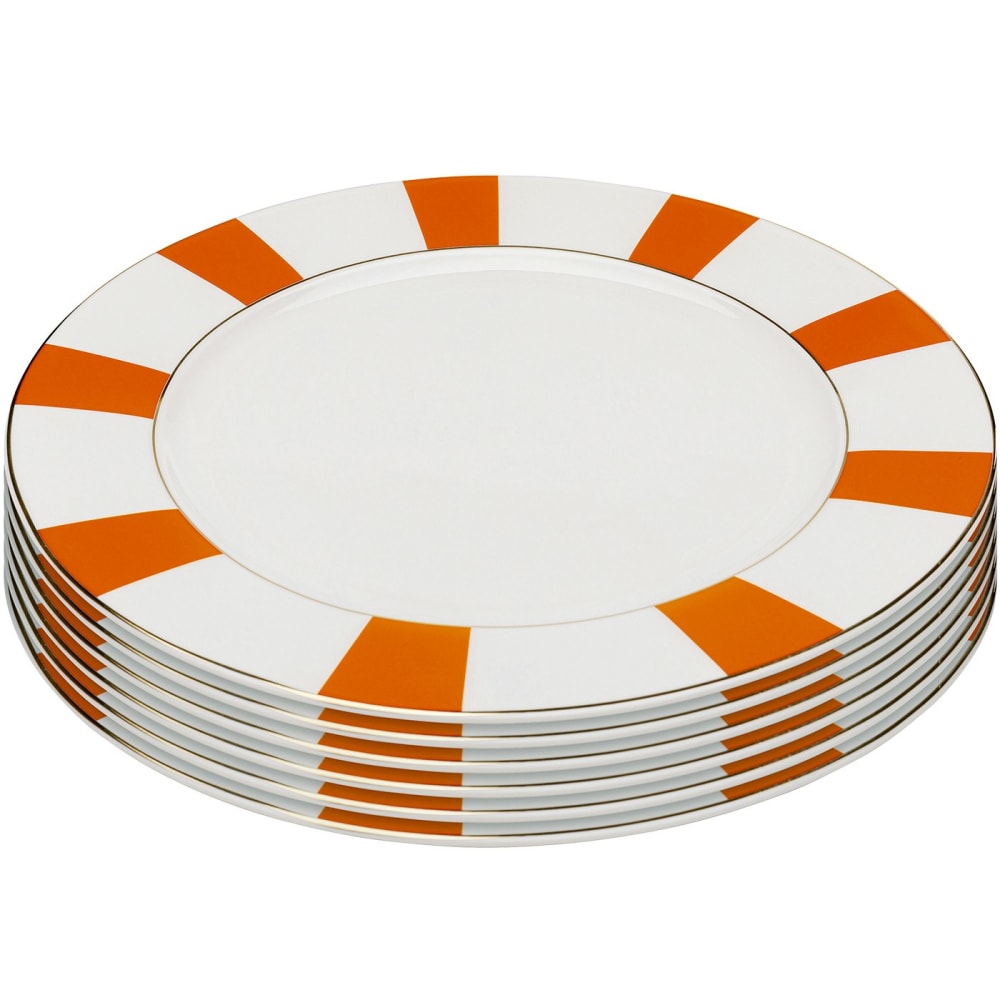 Assiette plate en porcelaine blanche et orange D27 - Lot de 6