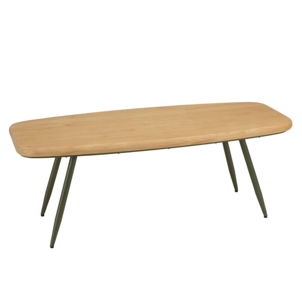 Table basse plateau en pin pieds scandinaves métal vert L120