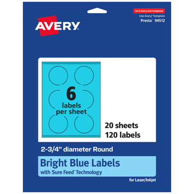 Avery Print-To-The-Edge Labels With Sure Feed Technology And Easy Peel Label Feature, 94512-Bbp20, Round, 2-3/4