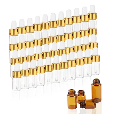 20/30/50/100pcs Mini Clear Glass Essential Oil Aromatherapy Dropper Bottles Gold Cap Reagent Drop