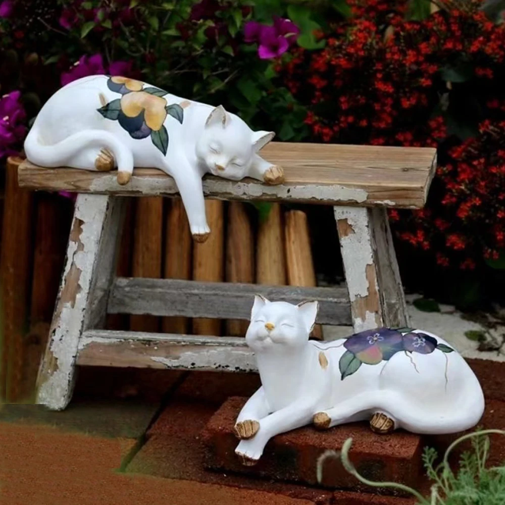Figurine de chat endormi en résine pour décoration de jardin, fabricant de statues, intensifié, jardin, mémorial, extérieur