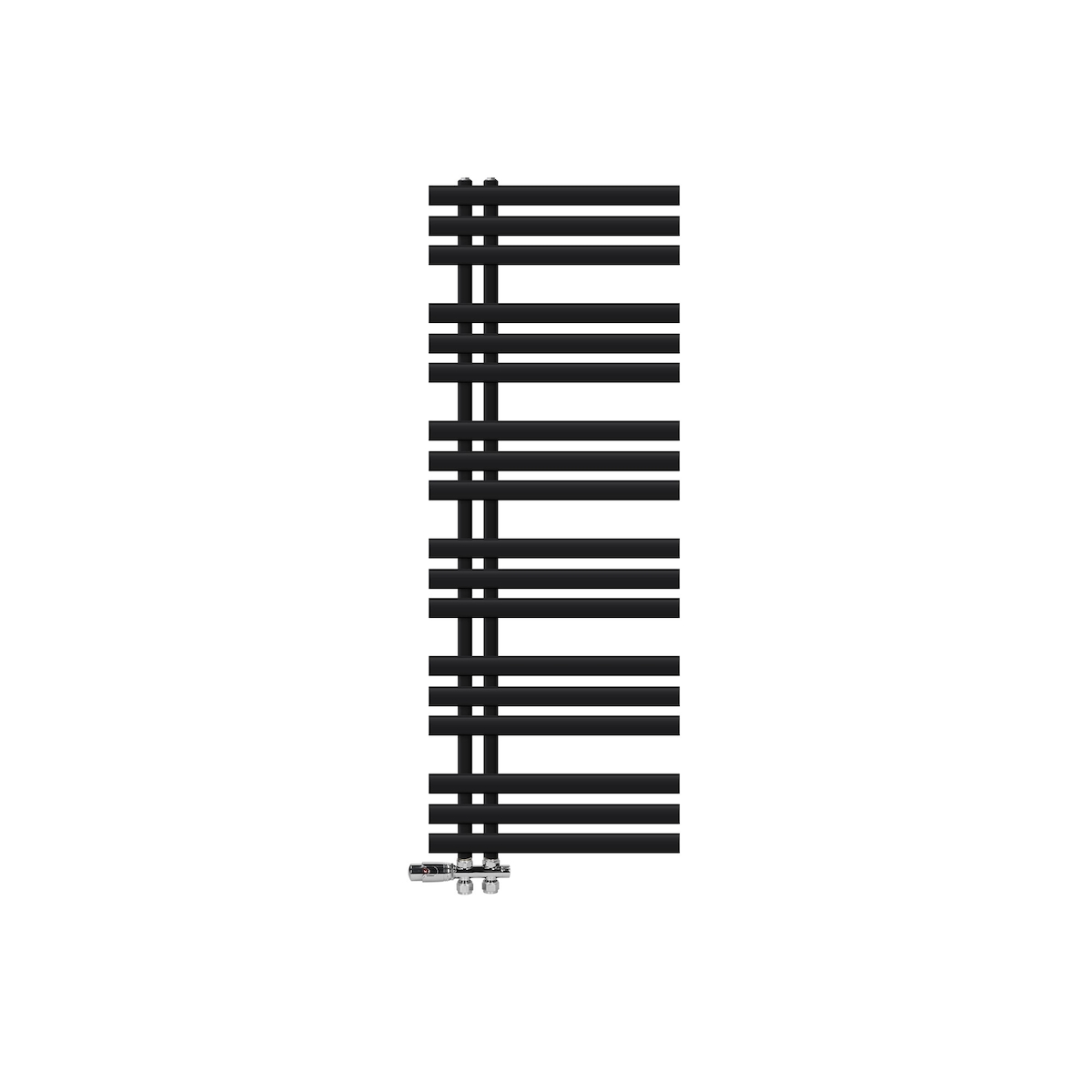 LuxeBath Badheizkörper Iron EM 500x1400mm Schwarz mit Anschlussgarnitur Thermostat Durchgang Handtuchwärmer Handtuchtrockner Image