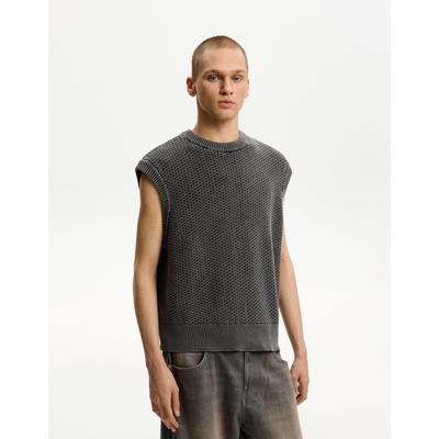Bershka Faded Effect Waffle-Knit Vest Men S Dark Grey